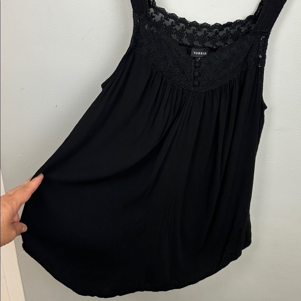 Torrid Rayon Slub Lace Inset Cami Black Sz 1X - Picture 9 of 12